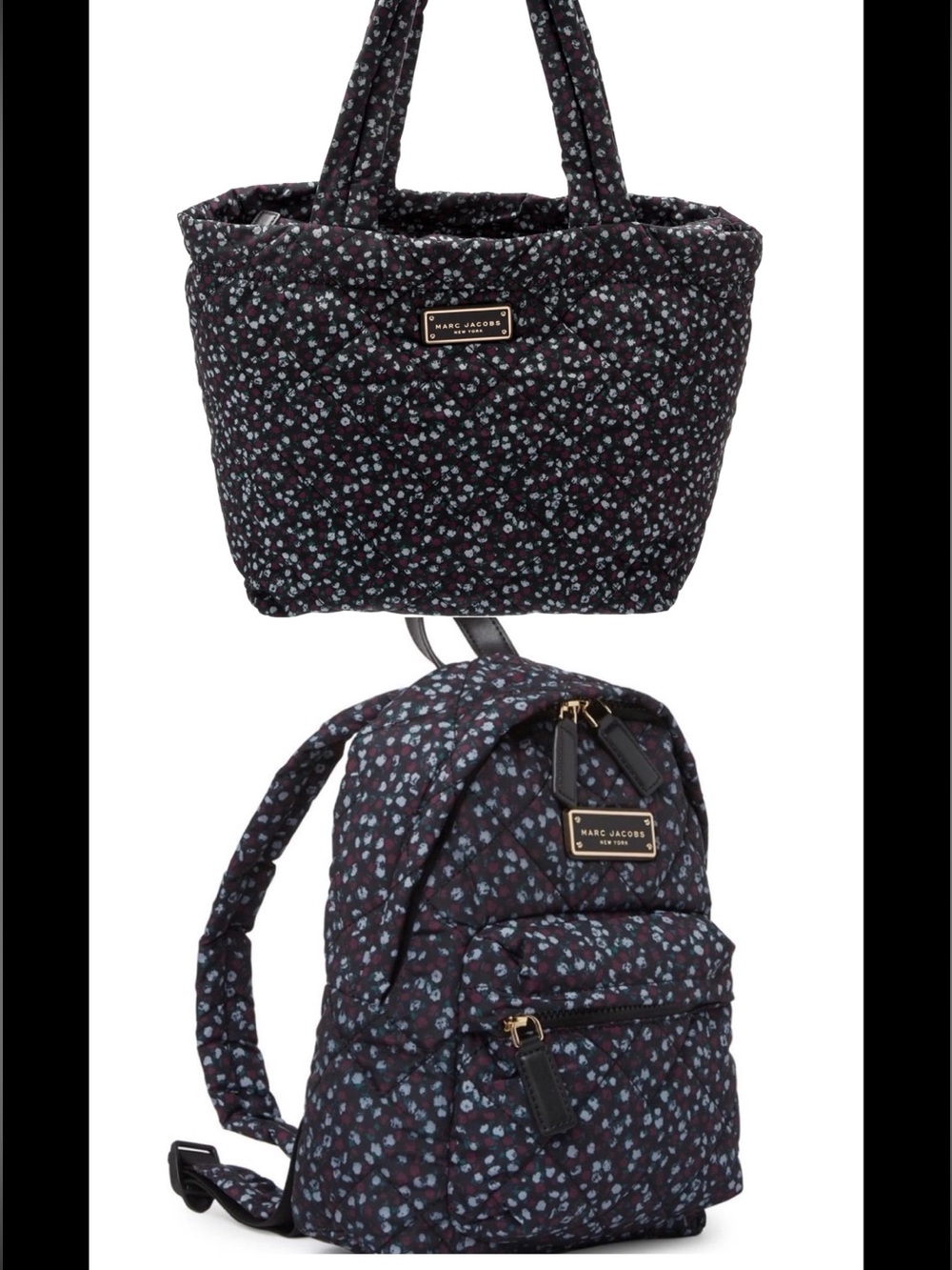 Marc Jacobs Bundle Black Quilted Floral matching set w/Tote & mini backpack